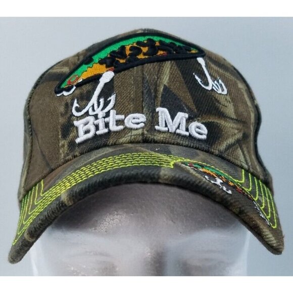 Bite Me Embroidered Fishing Lure Adjustable Camouflage Outdoor Baseball Hat Cap - Picture 3 of 10